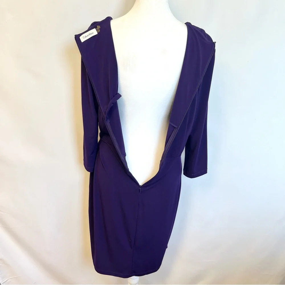 Calvin Klein Purple 3/4 Sleeve Faux Wrap Stretch Formal Dress Womens Size 10 - Picture 12 of 16